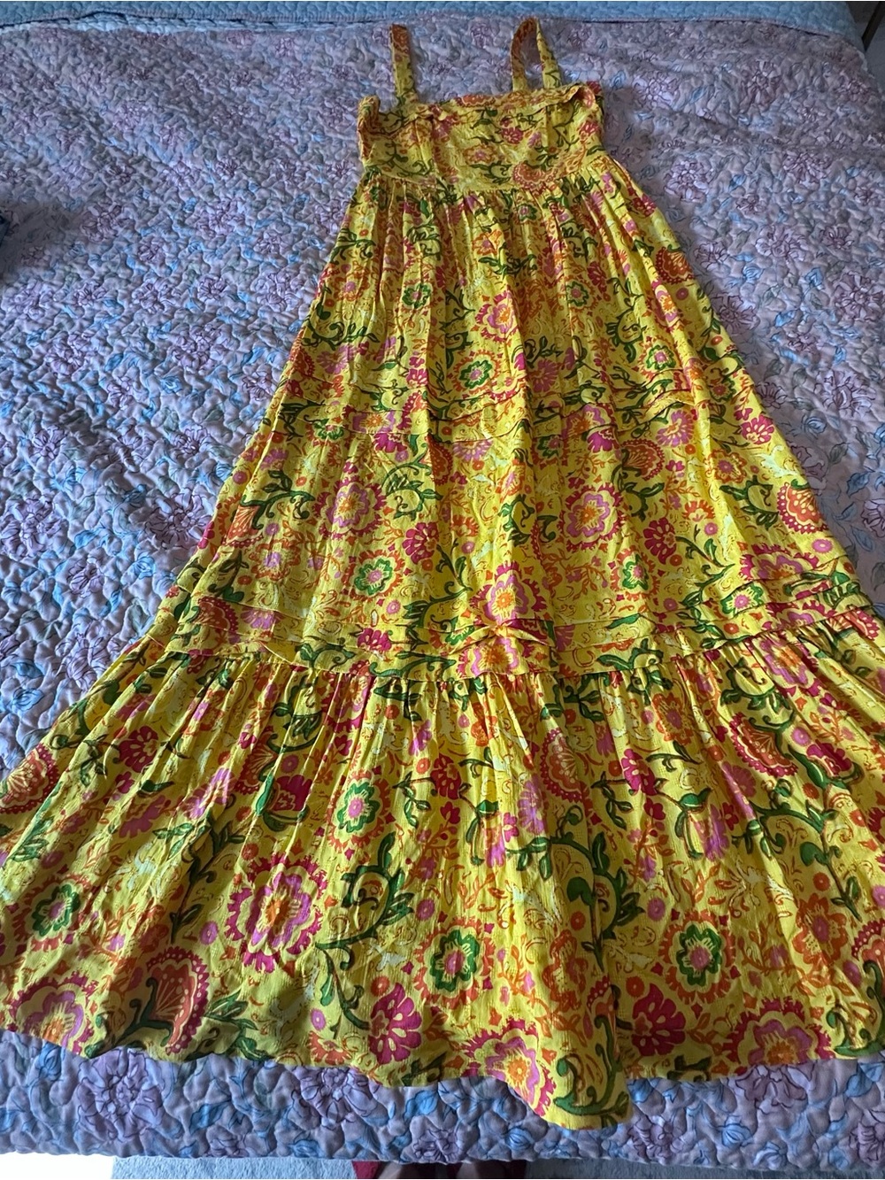 Band Of The Free Floral Maxi Dress with Square Neck XS Yellow - Picture 4 of 10